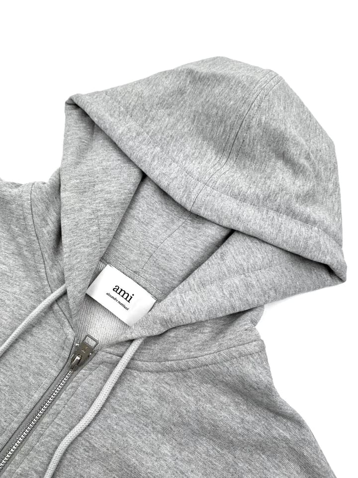 Ami Paris Heart Embroidery Zip Jacket in Fog Gray Zip Hoodie