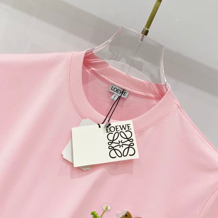 Loewe Rabbit Embroidery Mercerized Cotton T-Shirt in Black