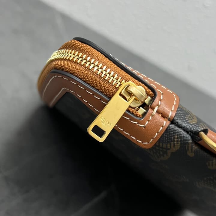 Celine Clutch Bag with Wrist Strap in Dark Monogram With Brown Trim
