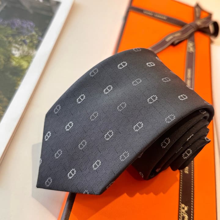 Hermès Men's Winter Anchor Chain Silk Tie – New Collection in Black