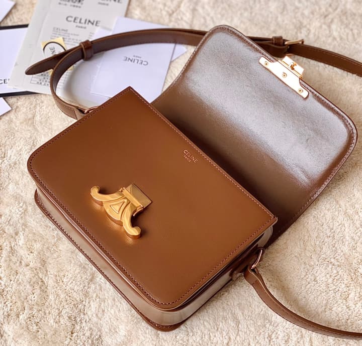 Celine Triomphe Box Calfskin Bag in Burnt Orange