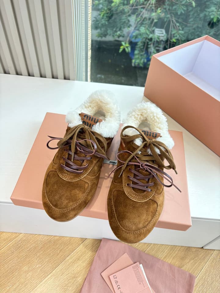 Miu Miu x New Balance 530 Suede Sneakers in Brown Suede With Shearling Lining