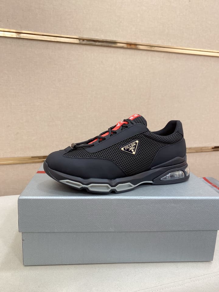 Prada Men's Leather Mesh Sneakers – New Collection in Charcoal Grey