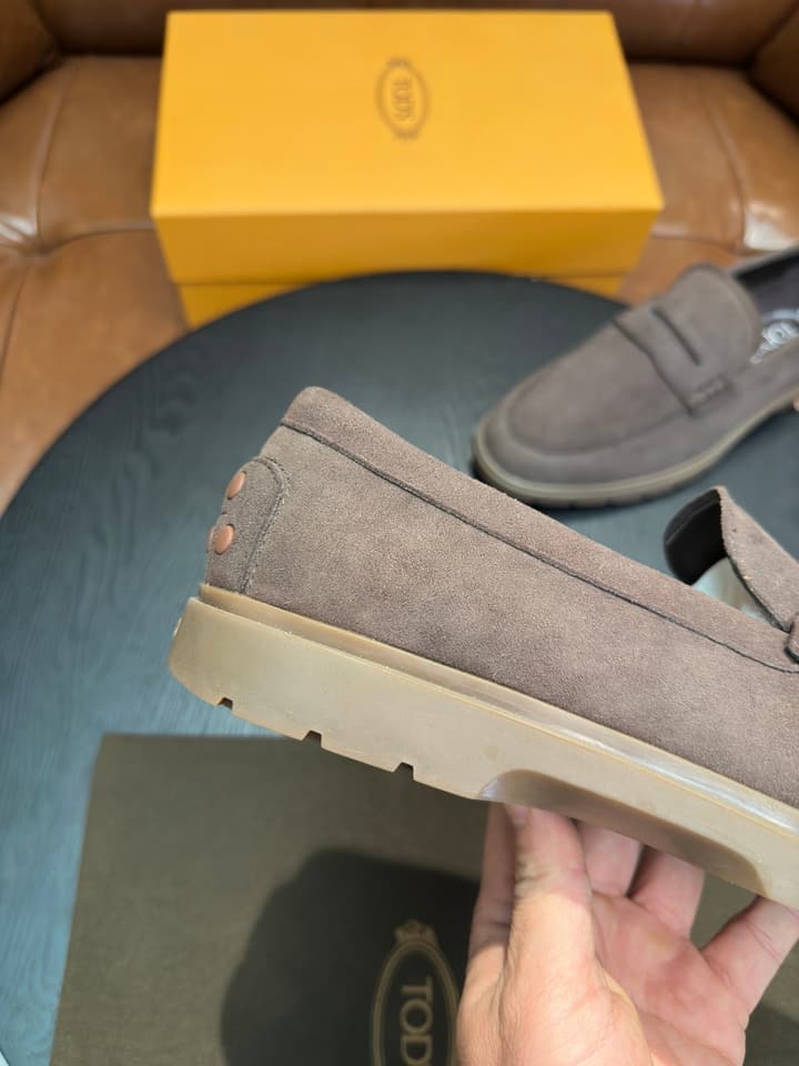 Tod's Suede Calfskin Loafers in Cognac Suede