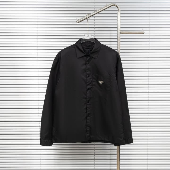Prada Woven Leather Label Logo Shirt Jacket