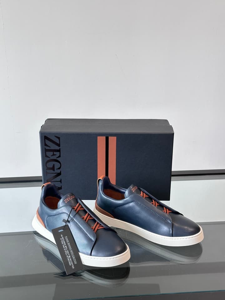 Zegna Men's Low-Top Leather Sneakers in Black & White