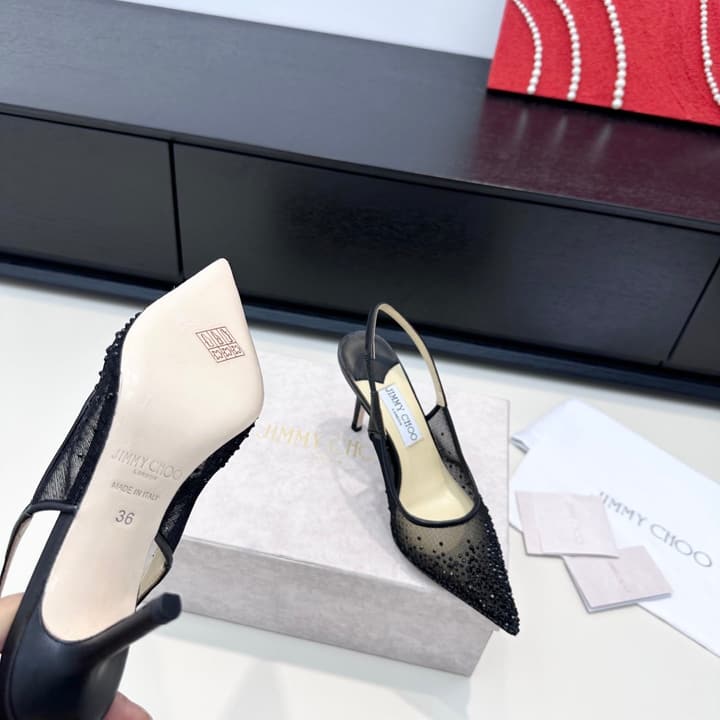 Jimmy Choo Mesh Rhinestone Slingback Heels – Spring/Summer Collection in Pure White
