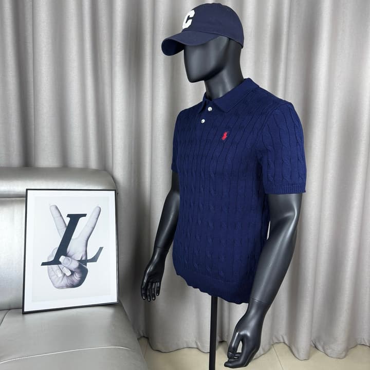 Ralph Lauren Classic Cable Knit Polo Sweater in Black
