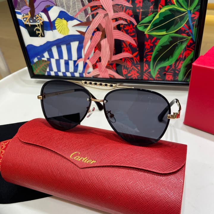 Cartier Polarized Sunglasses – 2024 Collection in Black Gold Aviator - View 1