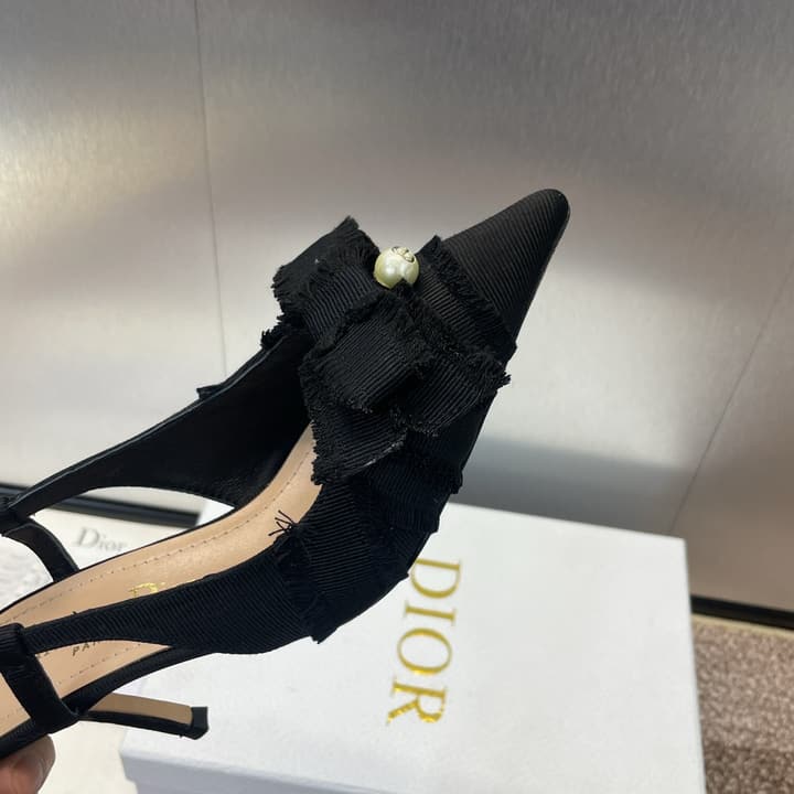 Dior J'Adior Adiorble Tassel Bow Pearl Heeled Sandals – 2024 Spring/Summer Collection in Black Velvet Front