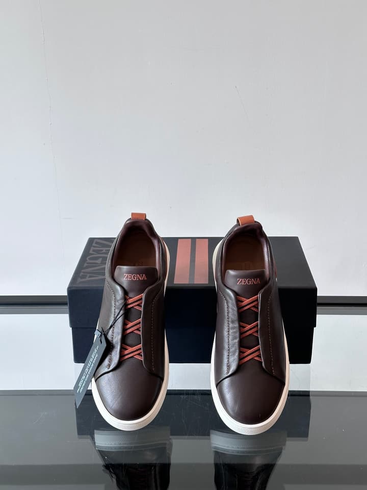 Zegna Men's Low-Top Leather Sneakers in Black & White