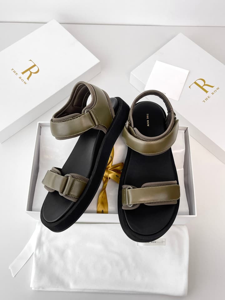 The Row Classic Velcro Beach Sandals in Black And Cream
