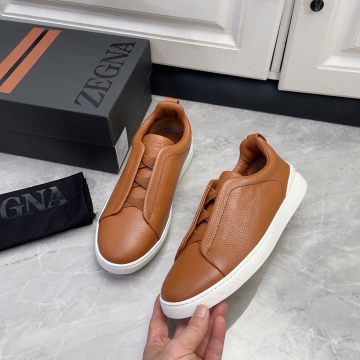 Zegna Triple Stitch Low-Top Sneakers in Navy Blue
