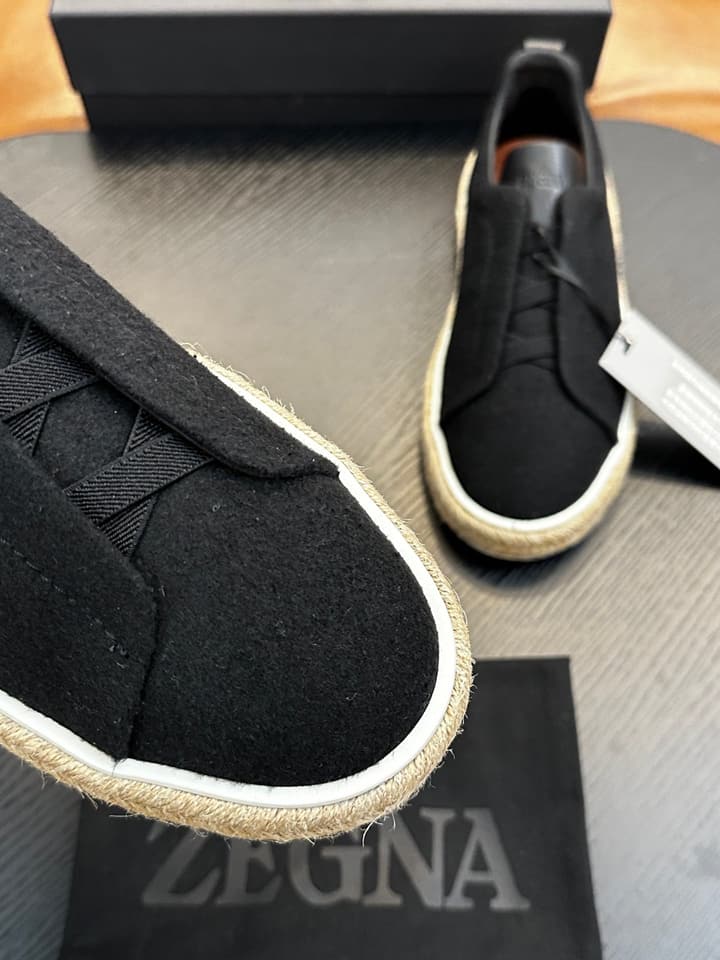 Zegna Triple Stitch Low-Top Sneakers in Deep Black
