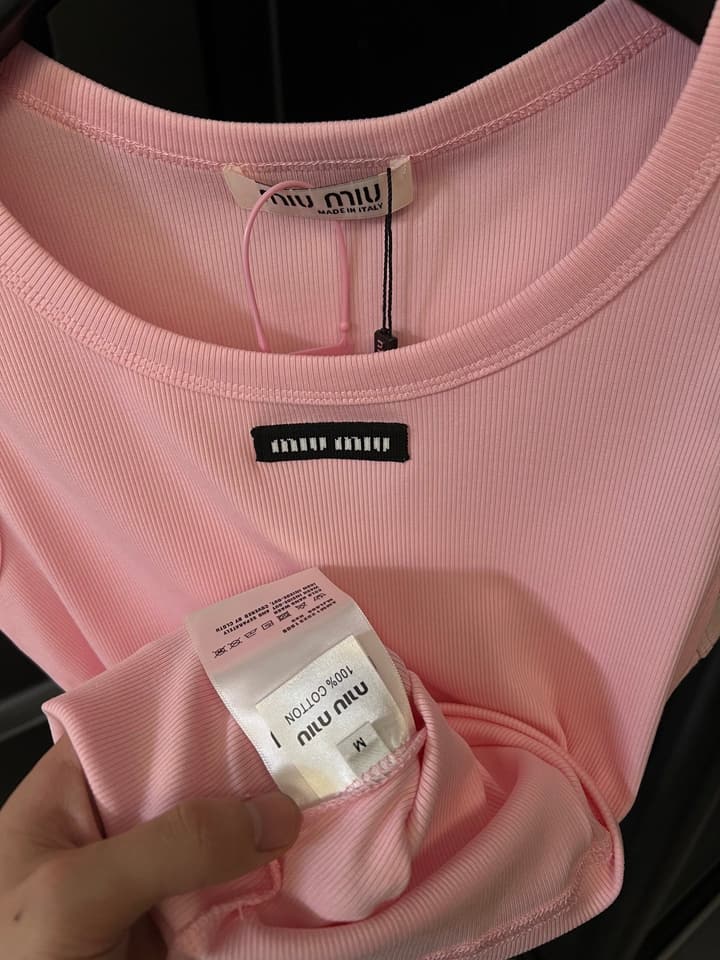 Miu Miu Ribbed Cotton Logo Tank Top – 25SS in Grey