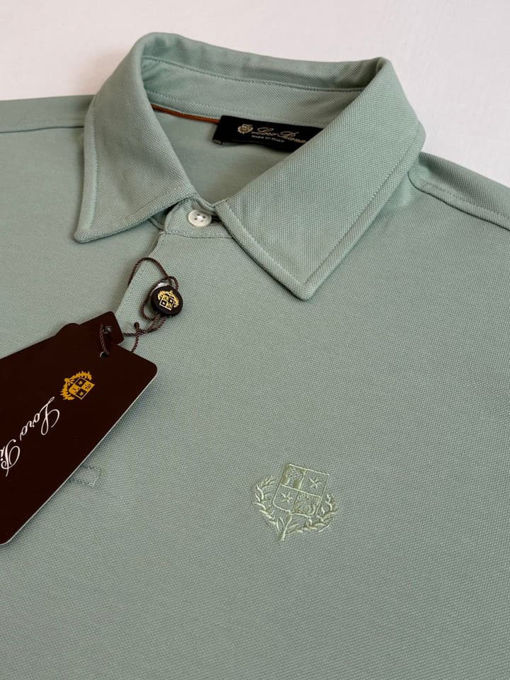 Loro Piana LP Logo Embroidered Pique Cotton Polo Shirt in Dark Brown