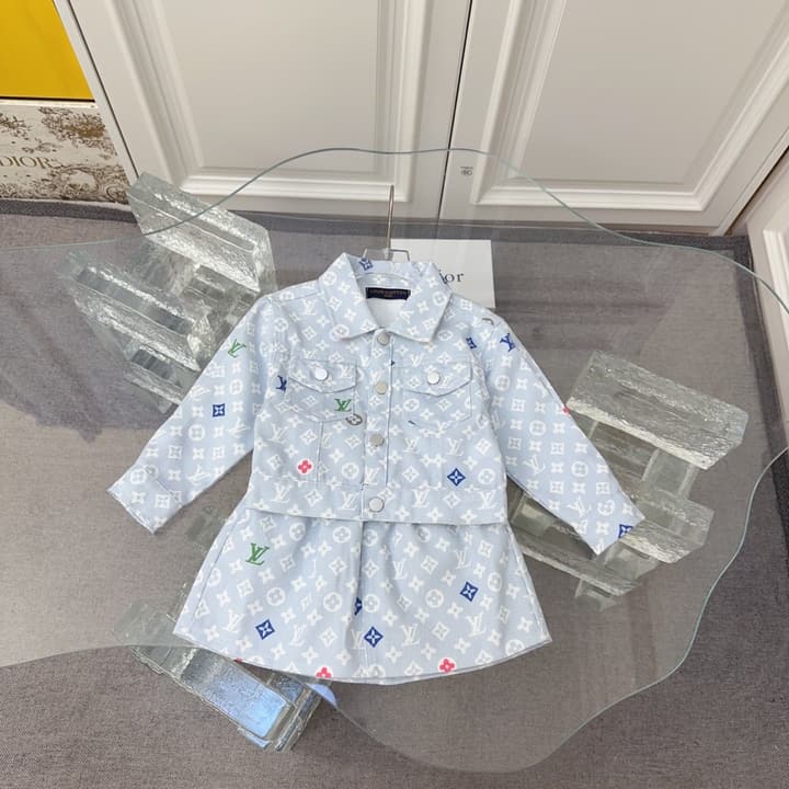 Louis Vuitton Sibling Matching Apparel Set – Kids Collection in Light Blue Denim Brother Set (shirt & Pants)
