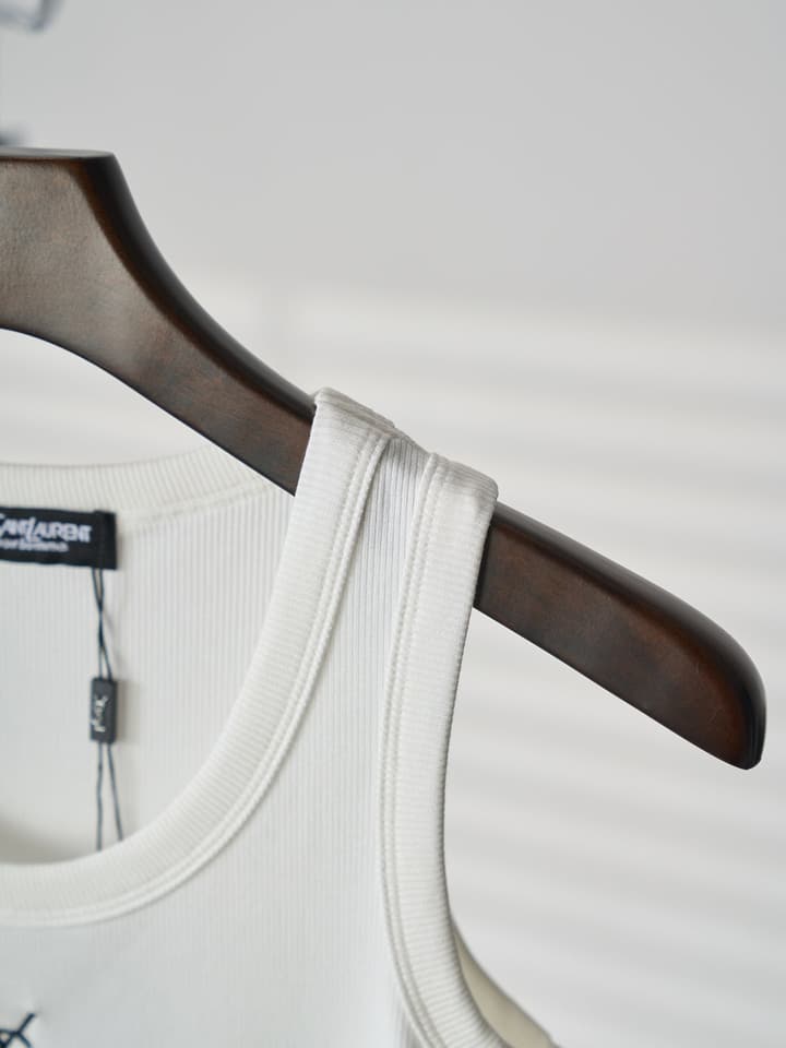 Saint Laurent YSL Embroidered Stretch Tank Top in Black