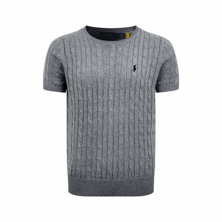 Ralph Lauren Cable-Knit Short-Sleeve Sweater in Rock Grey
