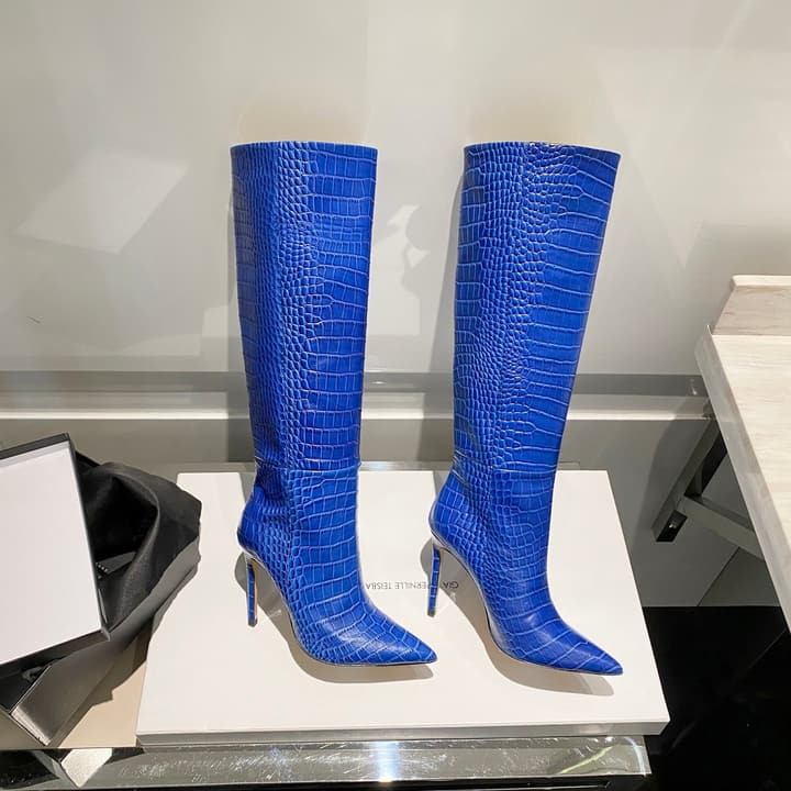 Paris Texas Crocodile Embossed Knee-High Boots – 2022 FW in Black Croc Embossed