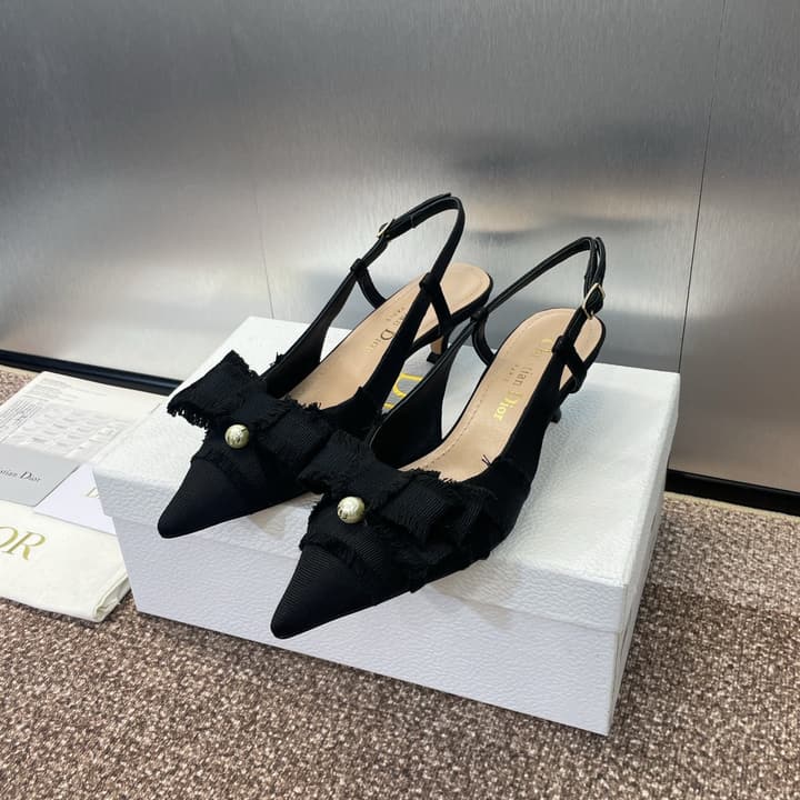 Dior J'Adior Adiorble Tassel Bow Pearl Heeled Sandals – 2024 Spring/Summer Collection in Black Velvet Front