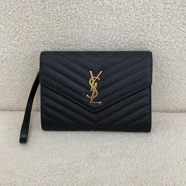 Saint Laurent Cassandre Grained Leather Clutch Bag