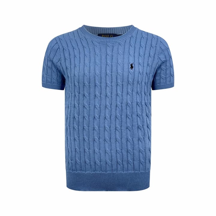 Ralph Lauren Cable-Knit Short-Sleeve Sweater in Glacier Mist Blue