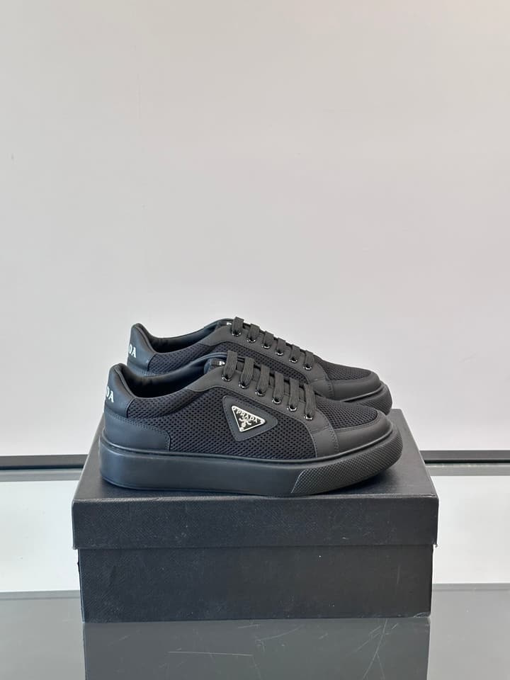 Prada Transparent Rubber-Sole Leather Sneakers