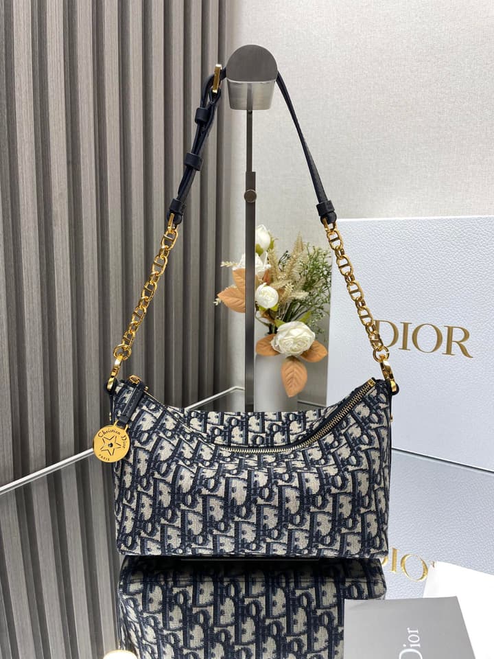 Dior Diorstar Hobo Chain Bag – Spring/Summer Collection – 2024 in Blue Oblique Jacquard Hobo Bag