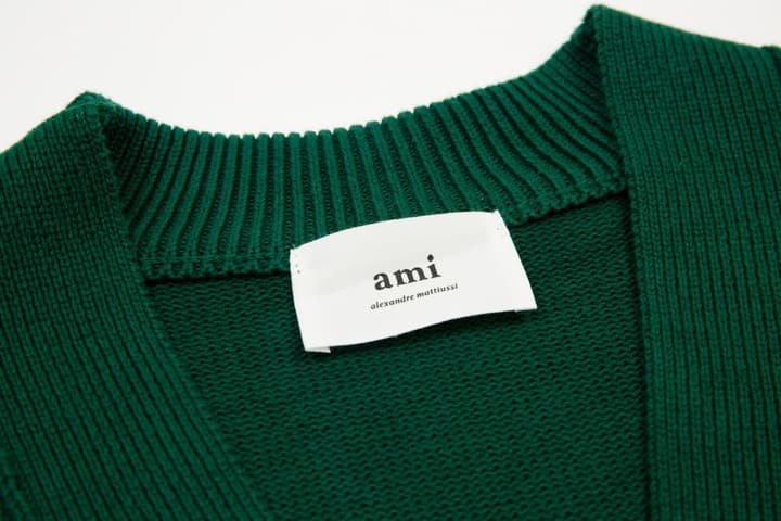 Ami Paris Classic Heart Embroidered Cardigan Sweater in Black