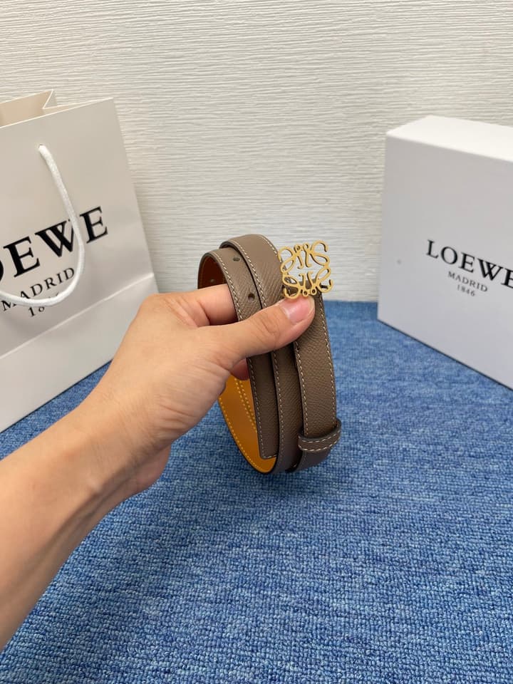 Loewe Calfskin Leather Belt in Black With Gold Buckle