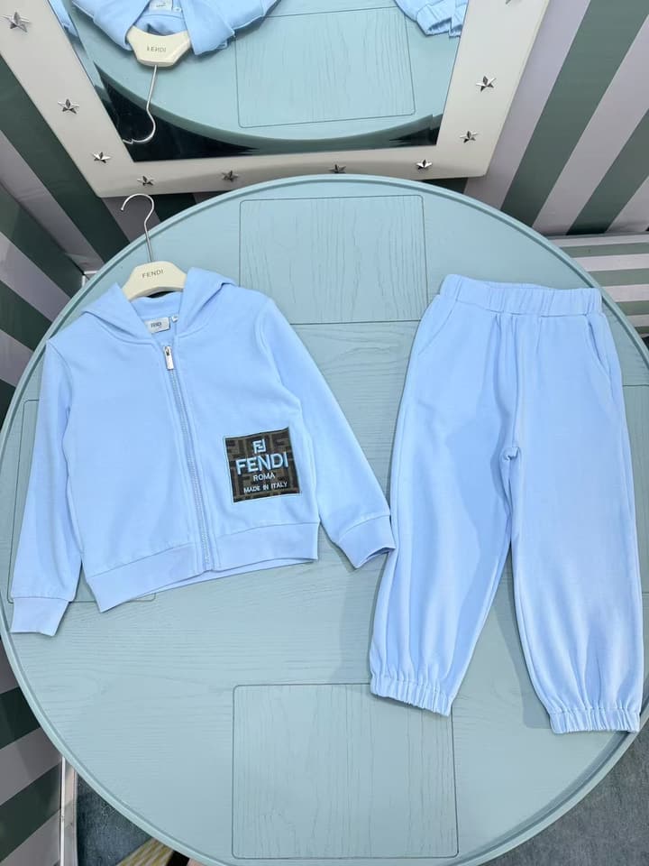 Fendi Kids Logo Embroidered Sweatshirt Set – 2025SS in Light Blue Set