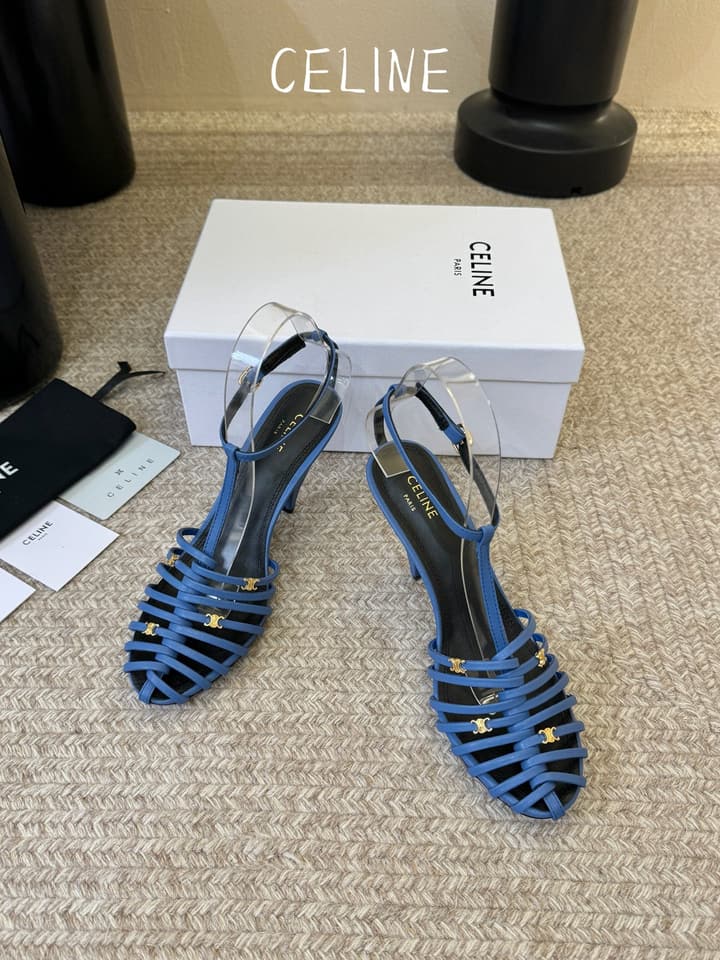 Celine Triomphe Ankle Strap Sandals – Spring/Summer Collection in Black - Large Logo Flats