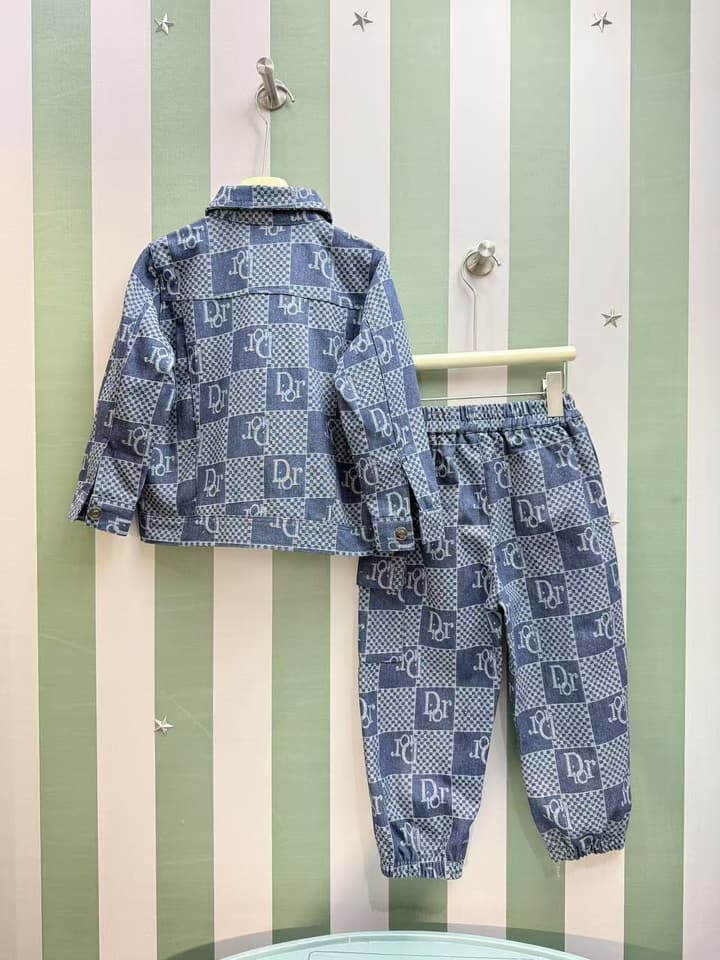 Dior Kids Two-Piece Set: Printed Jacket and Washed Denim Jeans – 2025SS – Kids Collection in Blue Logo Denim Set