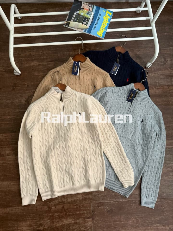 Ralph Lauren Half-Zip Cable Knit Sweater in Khaki
