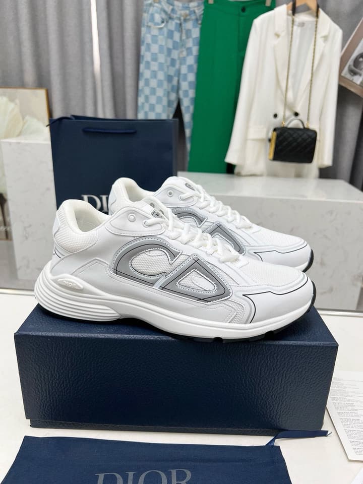 Dior B30 Unisex Mesh and Leather Sneakers in Navy Blue And Grey