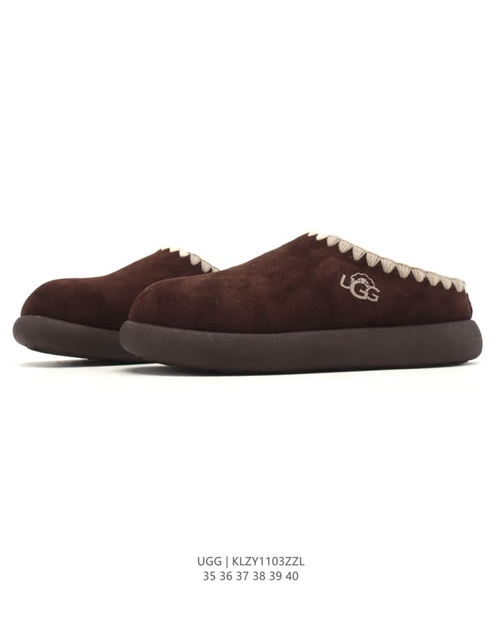 UGG Retro Color-Block Sheepskin Slippers – Autumn/Winter Collection in Brown Suede