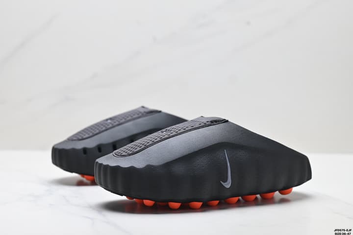 Nike Mind 001 Recovery Slide in Black With Orange Nodes