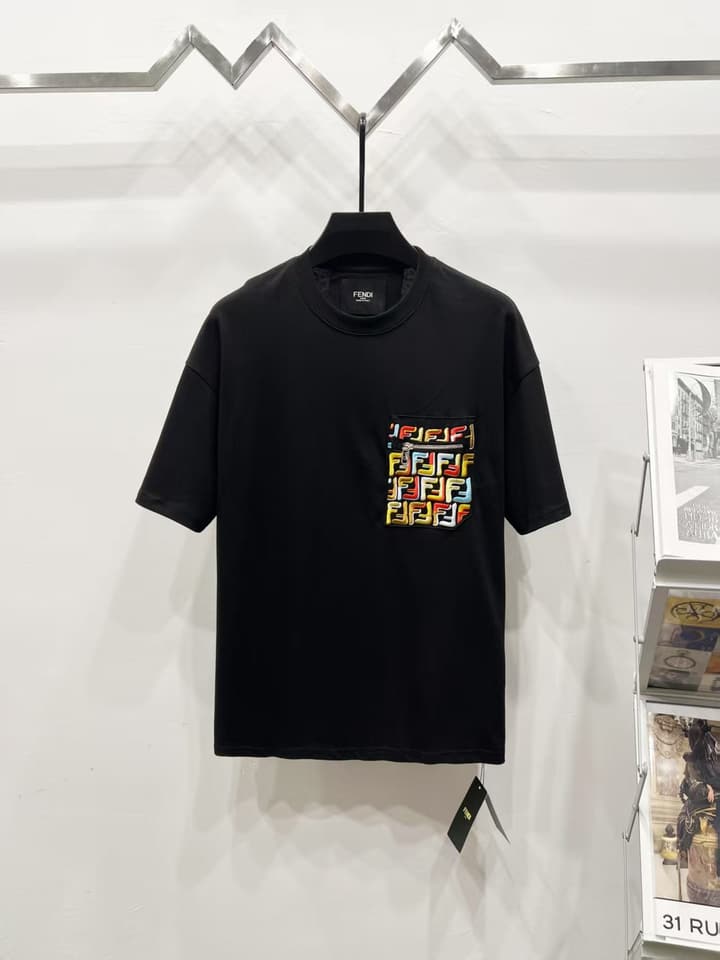 Fendi Embroidered Zipper Pocket T-Shirt – 2025SS in Black