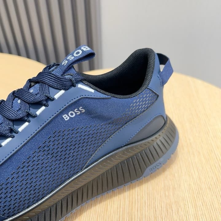 Boss Men's Layered Sport Sneakers in Black With White Sole