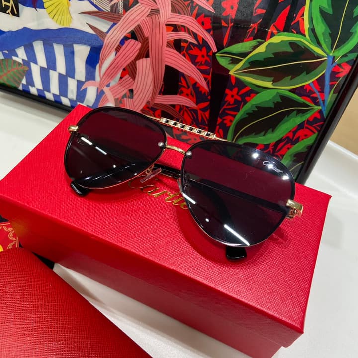 Cartier Polarized Sunglasses – 2024 Collection in Black Gold Aviator - View 1