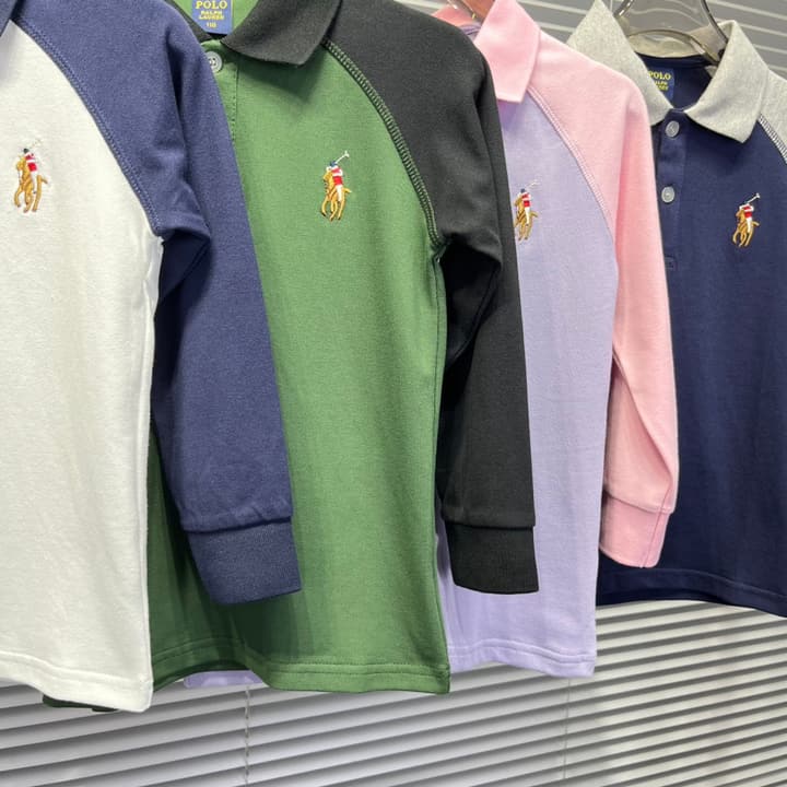 Ralph Lauren Color-block Long Sleeve Polo Shirt – Autumn Collection – Kids Collection in Lavender And Pink Color Block