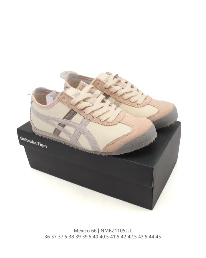 Onitsuka Tiger Mexico 66 Slip-On Sneakers in Cream Beige With Taupe Stripes