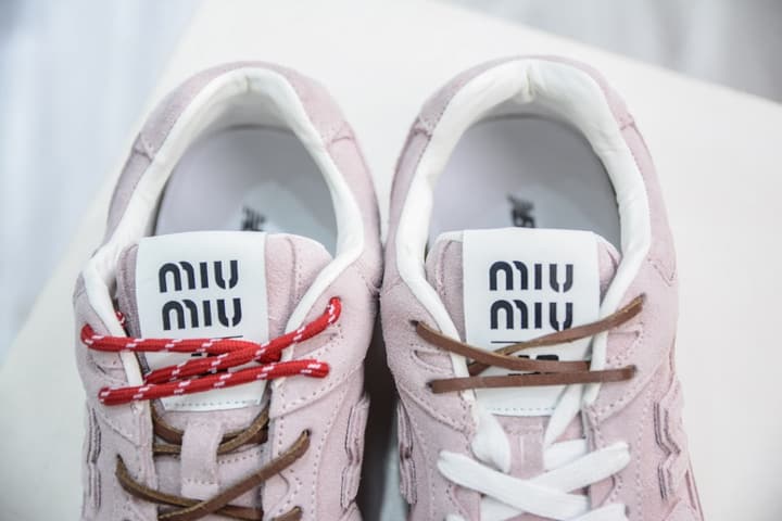 Miu Miu x New Balance 530 SL Distressed Sneakers in Beige