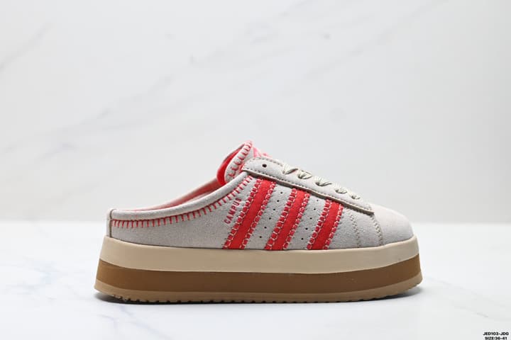 Adidas Originals Campus 00S WTR LO Padded Mules in Beige Suede With Red Stripes
