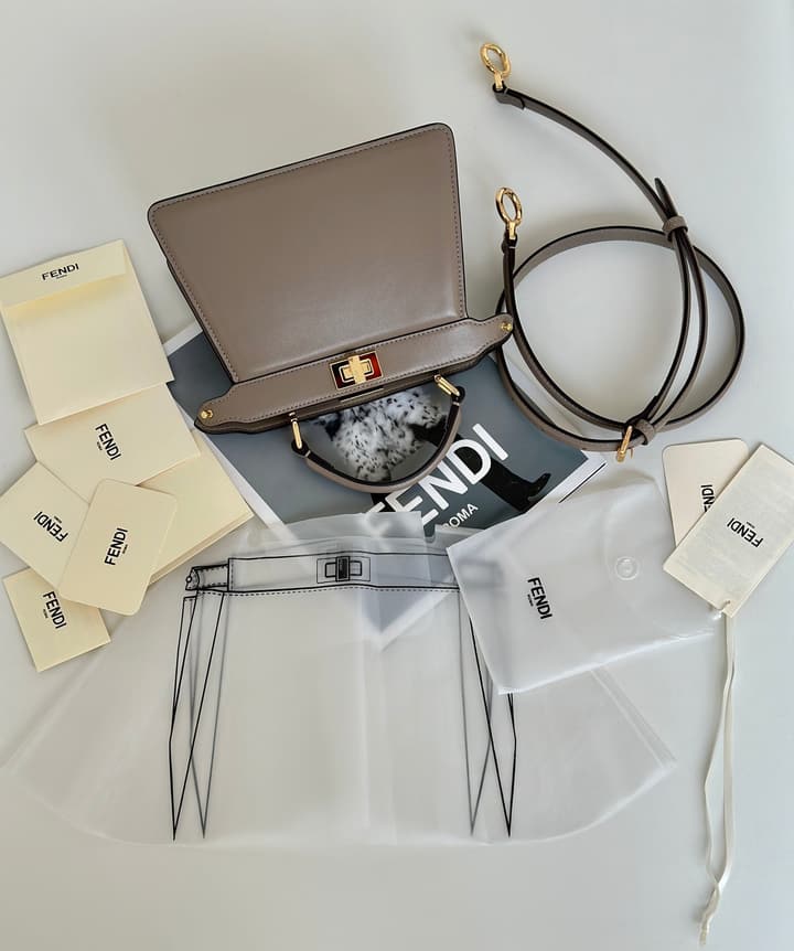 Fendi Peekaboo I See You Petite Handbag in Taupe Greige