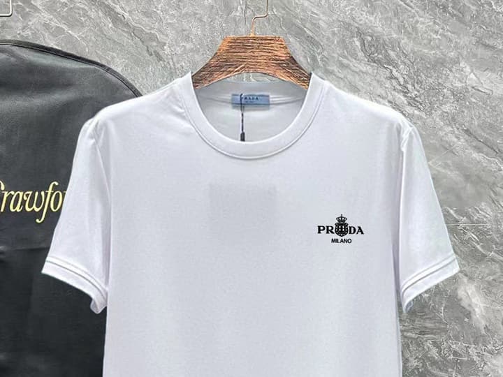 Prada Short-Sleeve T-Shirt – 25SS Collection in Black With White Triangle Logo