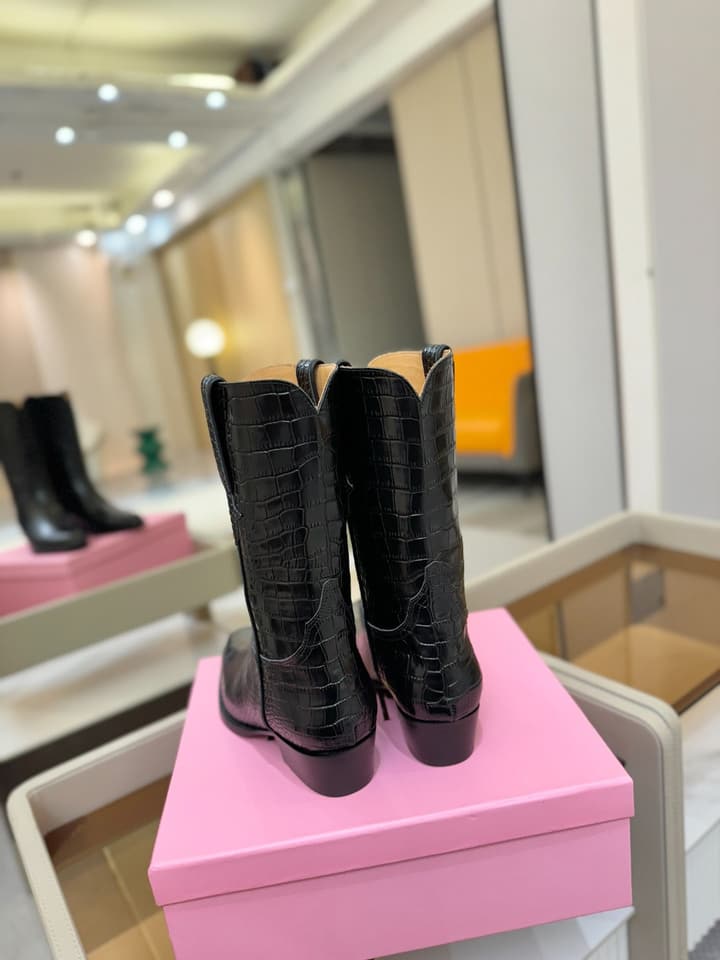 Paris Texas Western Ankle Boots in Embossed Black