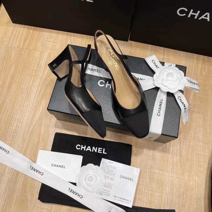 Chanel Classic Slingback Heels in Black Polished Finish