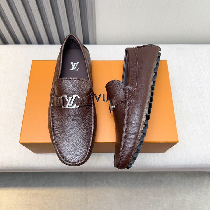 Louis Vuitton Pebbled Leather Driving Shoes in Black Smooth Leather